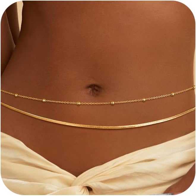 CHESKY 14K Gold Plated Silver Plated Waist Chain for Women, Layered Belly Belt