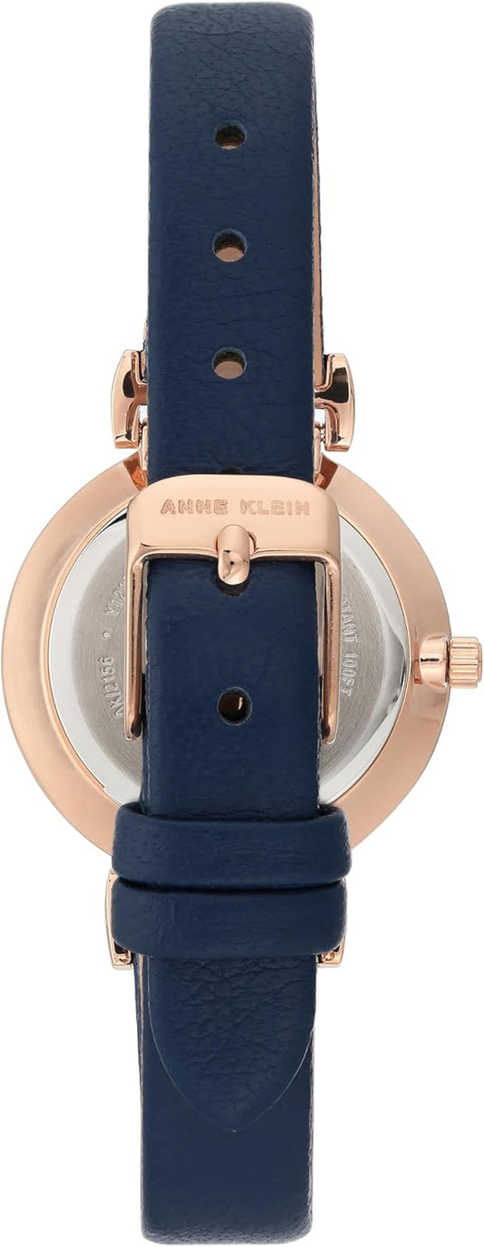 Anne Klein Women's Easy-to-Read Navy Leather Strap Watch, AK/2156NVRG