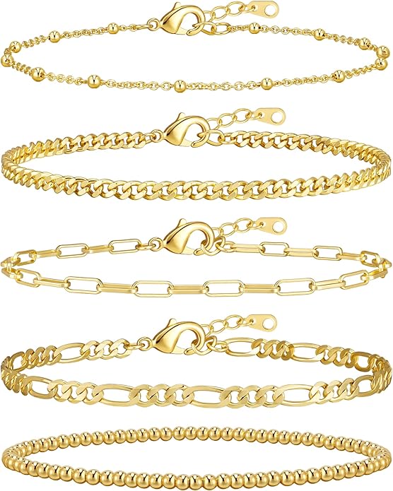 adoyi Gold Bracelets for Women, 14K Gold Plated Stackable Bracelet Stack Set