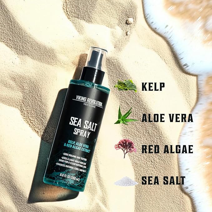 Viking Revolution Sea Salt Spray for Men - Hair Texturizing Spray with Kelp, Aloe Vera and Red Algae Extract