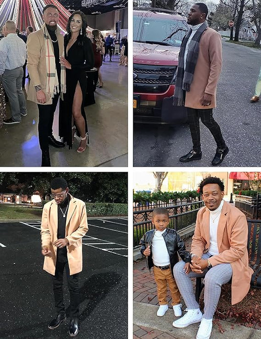 Springrain Men's Wool Blend Pea Coat Notched Collar Single Breasted Overcoat Warm Winter Trench Coat