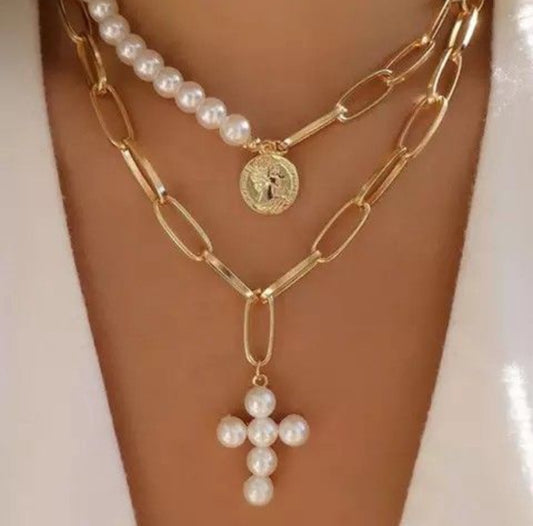 Gold Plated Choker with Pearl Pendants