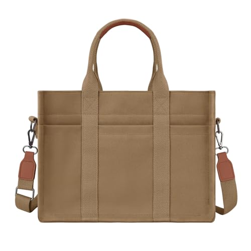 FIORETTO Canvas Tote Bag for Women with Zipper Closure & Individual Compartments for Work College for Teacher & Nurse