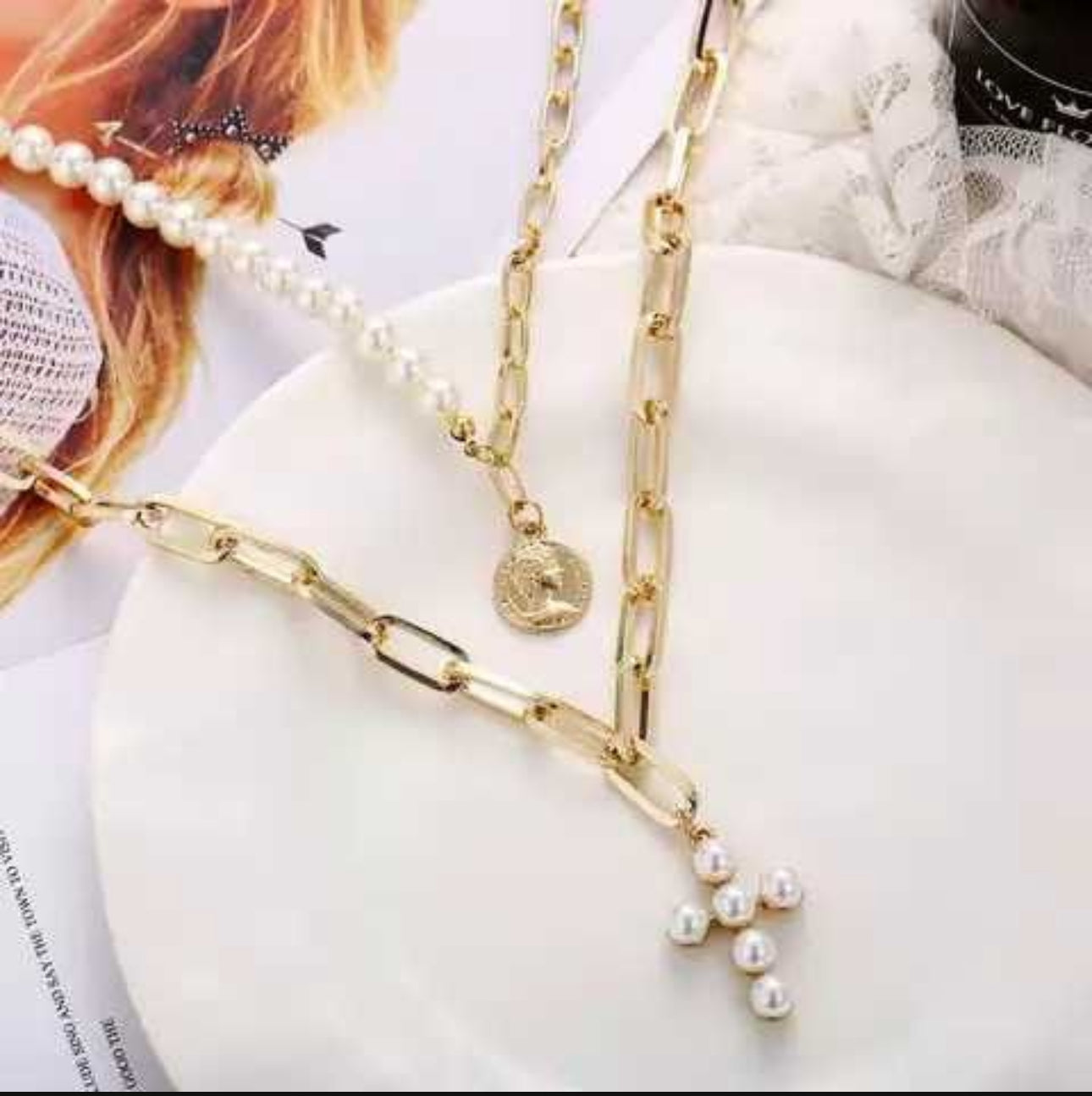 Gold Plated Choker with Pearl Pendants