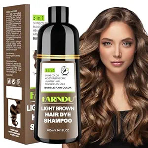 FARNDU Light Brown Hair Dye Shampoo 3 in 1 with Argan Oil – 10-15 Min Gray Coverage, Natural Instant Hair Color Shampoo for Women and Men