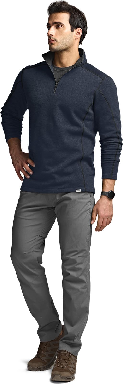 CQR Men's Thermal Fleece Quarter Zip Sweater, Outdoor Lightweight Long Sleeve Pullover, Casual Mock Neck Polo Sweaters
