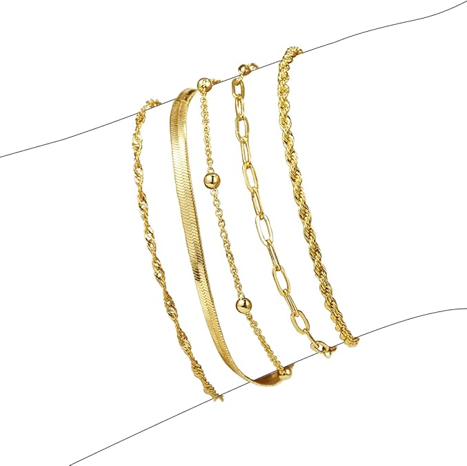 BERISO Gold Bracelets for Women, Elegant Adjustable 14K Gold Plated Bracelet for Women
