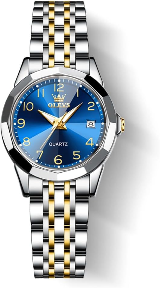 OLEVS Womens Watch Fashion Dress Diamond Female Watches for Ladies Analog Quartz Stainless Steel Waterproof Luminous Day Date Two Tone Wristwatch