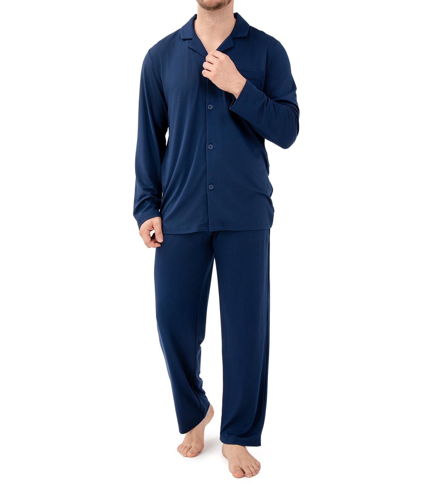 DAVID ARCHY Mens Pajamas Set Soft Cotton Notched Collar Pajamas for Men Long Sleeve Mens Sleepwear with Pockets & Front Fly