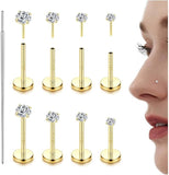 LOLIAS 14K Gold Plated Threadless Nose Studs CZ Nose Rings for Women