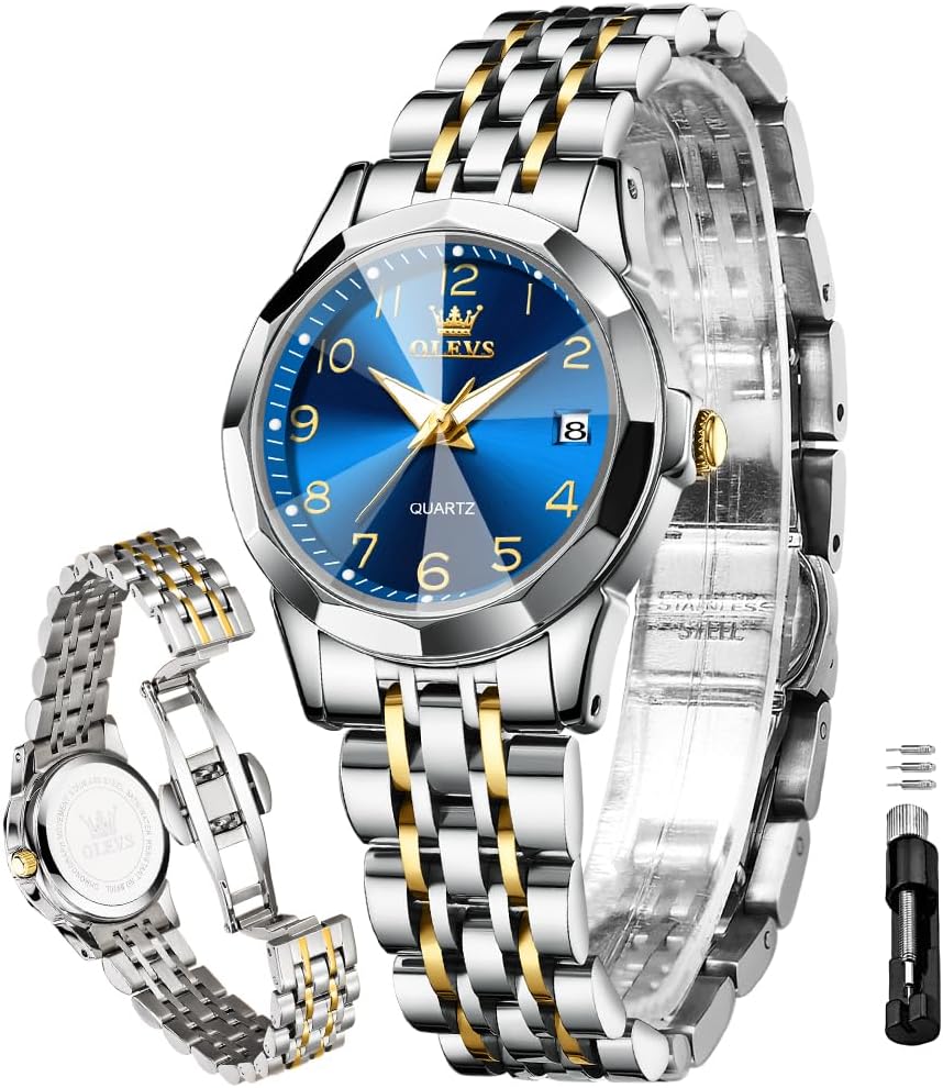 OLEVS Women's Watch Gold/Silver Analog Quartz Small Stainless Steel Business Formal Waterproof Luminous Date Ladies Watch