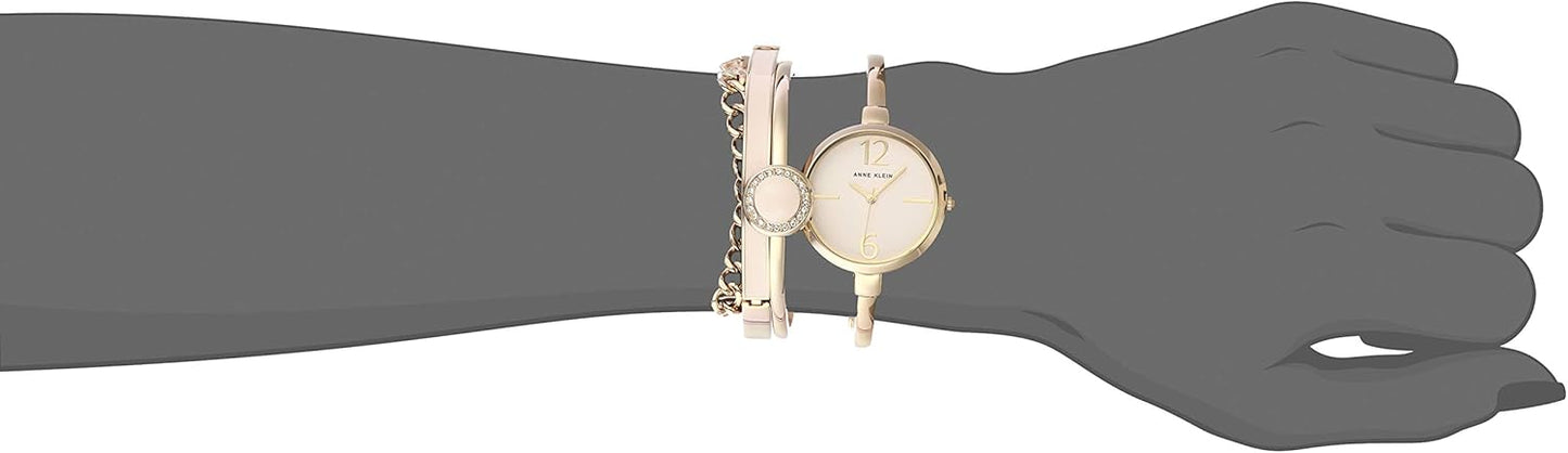 Anne Klein Women's Bangle Watch and Premium Crystal Accented Bracelet Set
