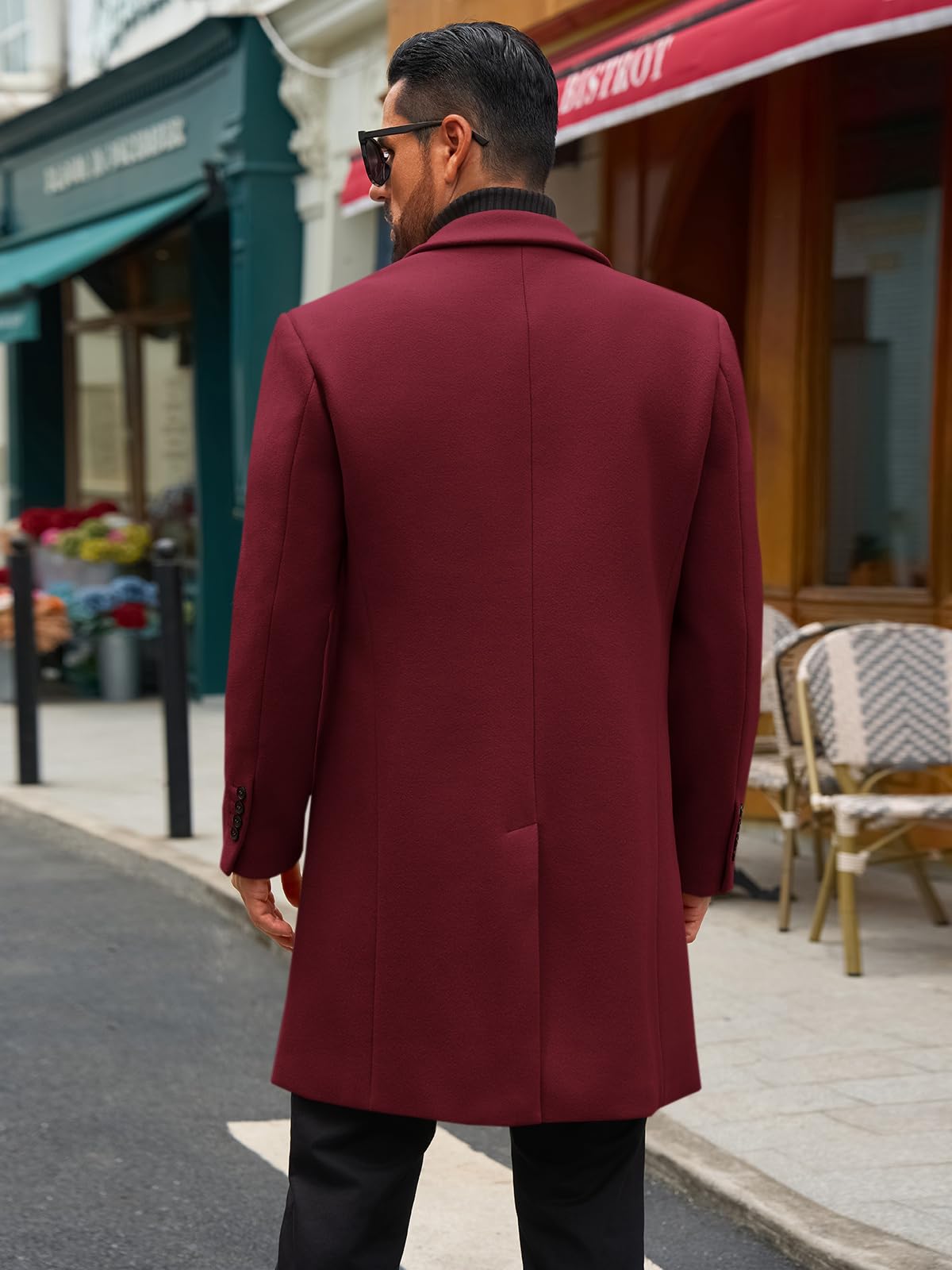 Runcati Mens Trench Coat Notched Lapel Double Breasted Mid Long Pea Coat Casual Fall Winter Classic Overcoat