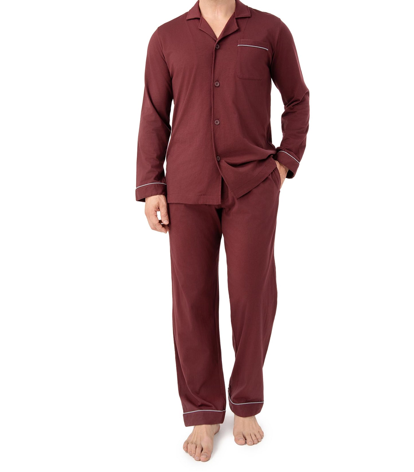 DAVID ARCHY Mens Pajamas Set Soft Cotton Notched Collar Pajamas for Men Long Sleeve Mens Sleepwear with Pockets & Front Fly