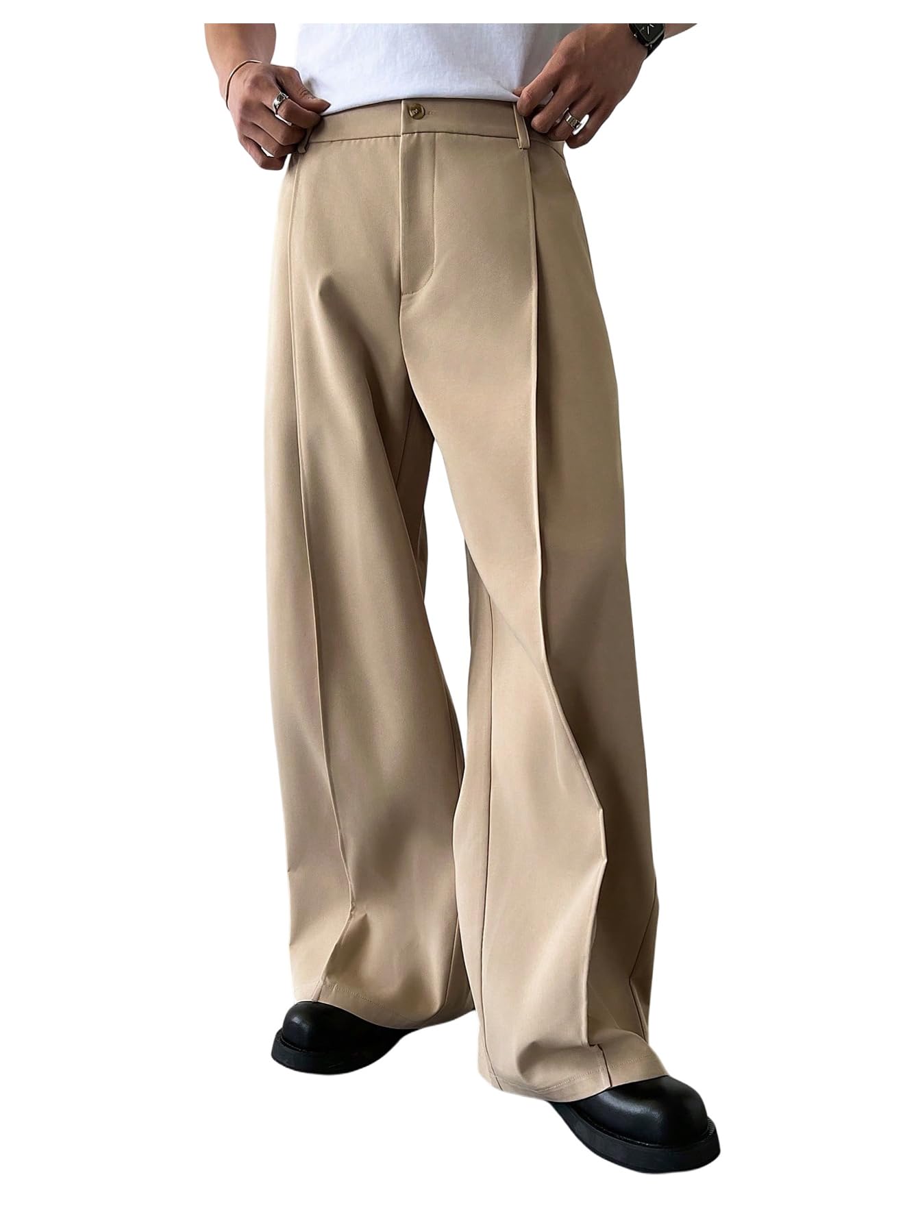Verdusa Men's Wide Leg Pants Business Casual Dress Pants with Pockets