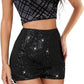 Chloefairy Women's Summer Sequin Shorts High Waist Sparkly Glitter Straight Leg Shorts Concert Party Clubwear