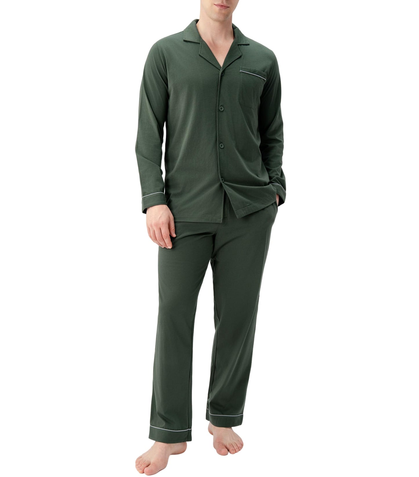 DAVID ARCHY Mens Pajamas Set Soft Cotton Notched Collar Pajamas for Men Long Sleeve Mens Sleepwear with Pockets & Front Fly