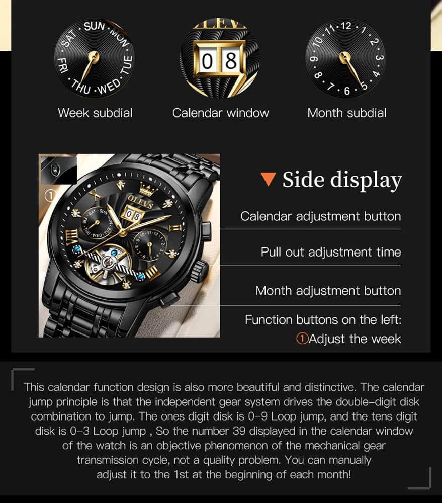 OLEVS Automatic Gold Watches for Men Luxury Classic Stainless Steel Calendar Luminous Waterproof Watches for Men