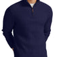Askdeer Men's Quarter Zip Sweater Waffle Knit Sweater Mock Neck Polo Sweater Casual Pullover Sweater with Ribbing Edge