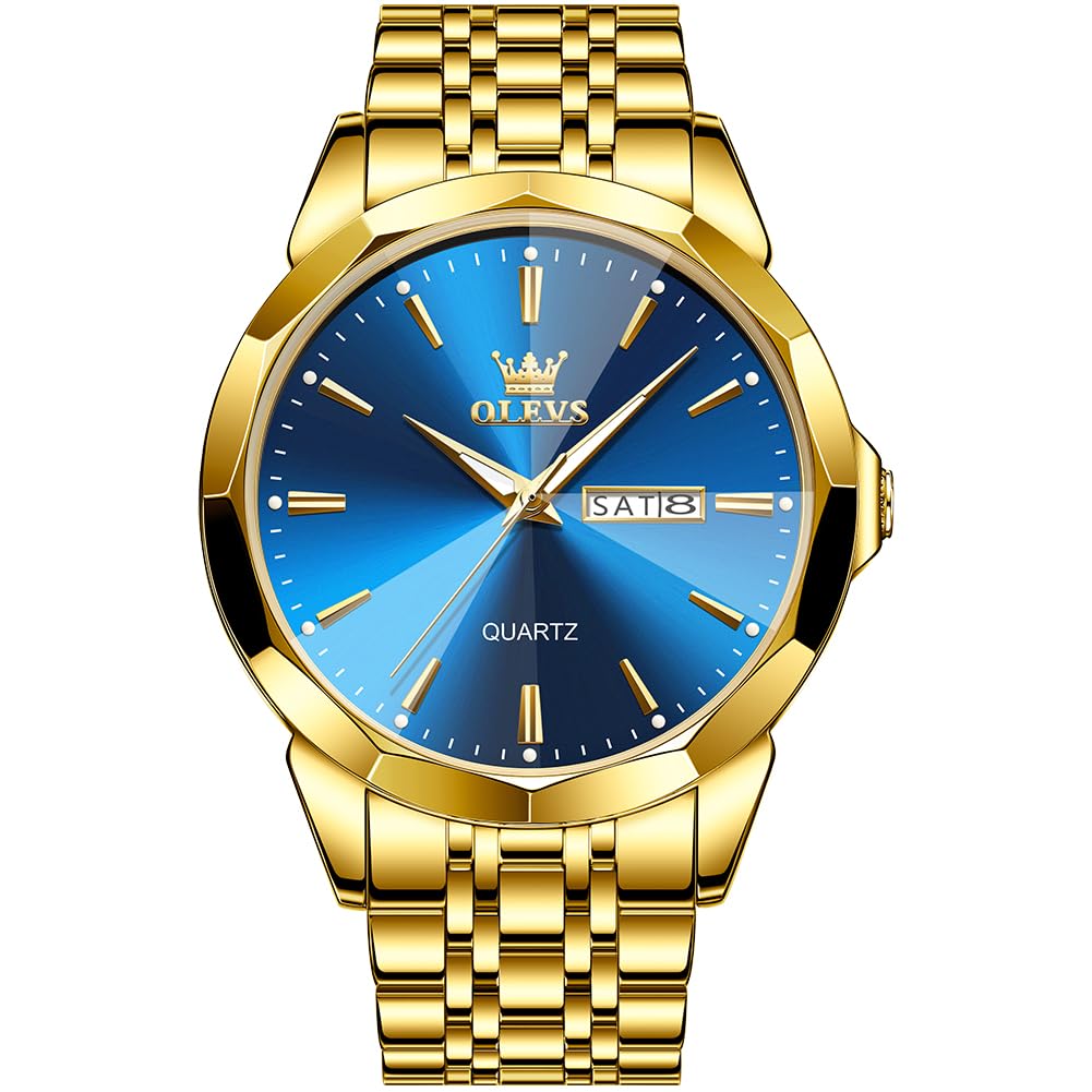 OLEVS Watch for Men Diamond Business Dress Analog Quartz Stainless Steel Waterproof Luminous Date Two Tone Luxury Casual Wrist Watch