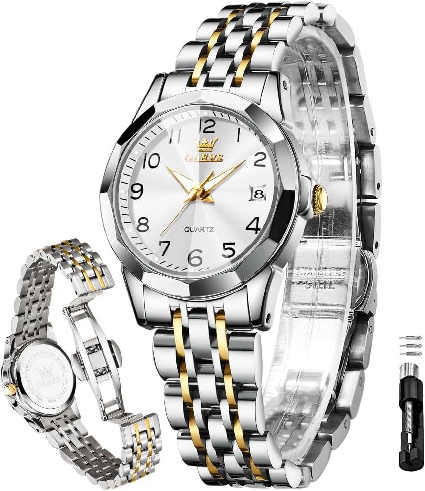 OLEVS Women's Watch Gold/Silver Analog Quartz Small Stainless Steel Business Formal Waterproof Luminous Date Ladies Watch
