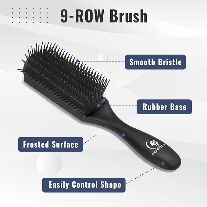 BRUSHZOO Hair Brush Set for Women, Men, and Kids - Detangling Brushes for Curly and Natural 3/4abc Hair, Wide Tooth Comb
