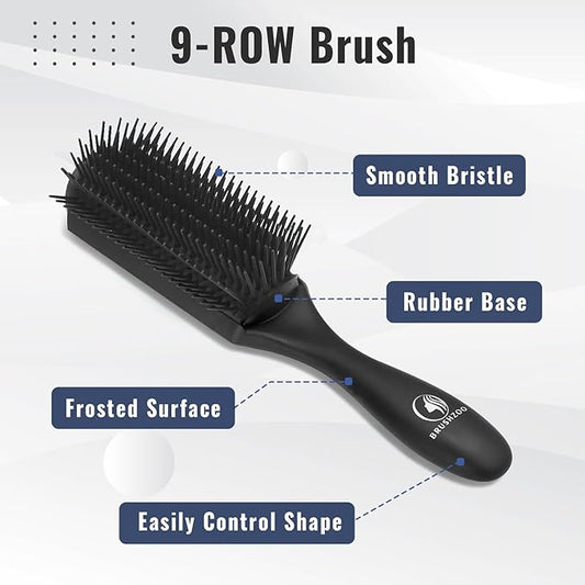 BRUSHZOO Hair Brush Set for Women, Men, and Kids - Detangling Brushes for Curly and Natural 3/4abc Hair, Wide Tooth Comb