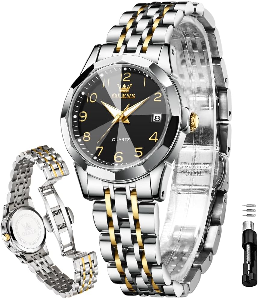 OLEVS Women's Watch Gold/Silver Analog Quartz Small Stainless Steel Business Formal Waterproof Luminous Date Ladies Watch