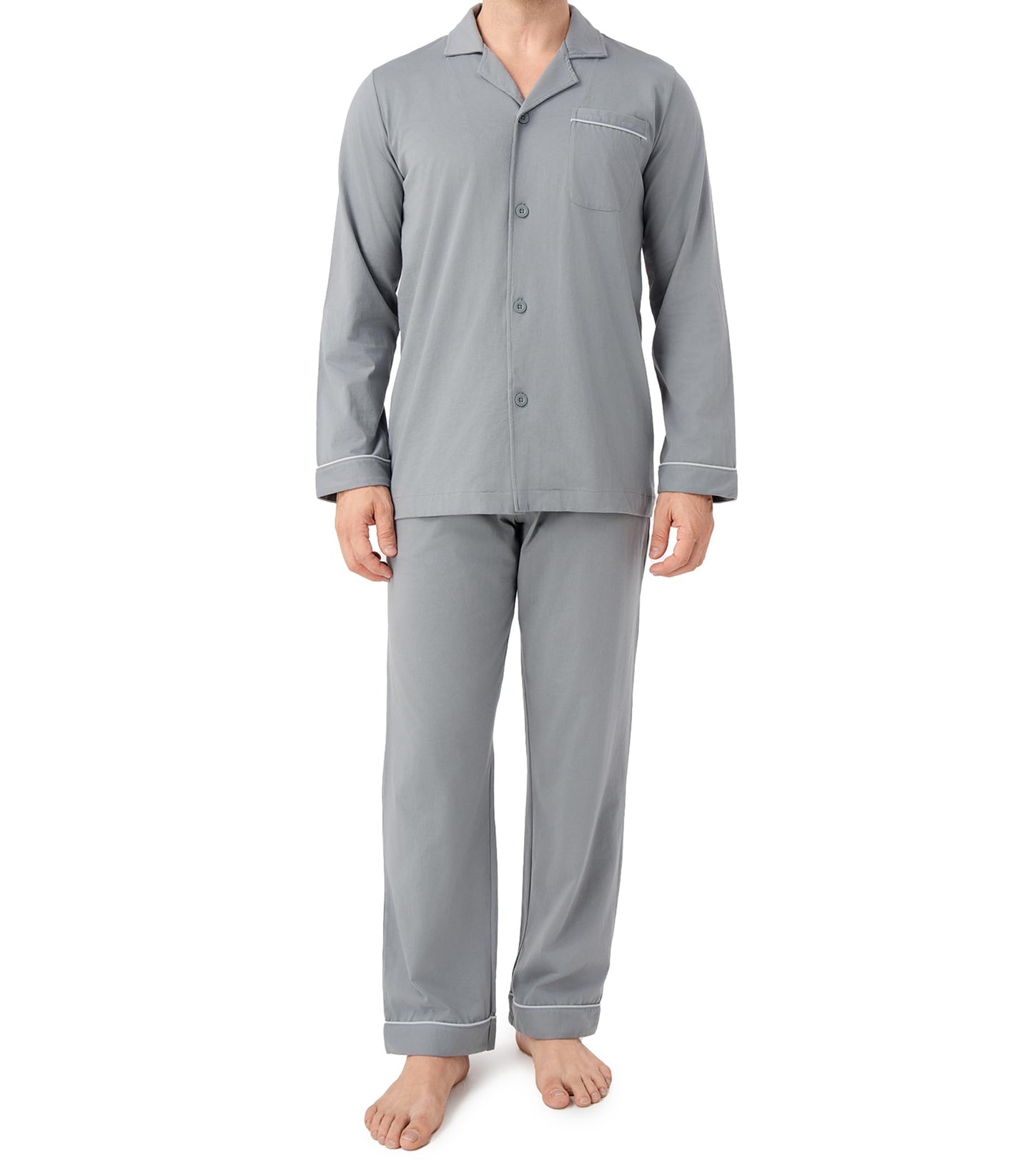 DAVID ARCHY Mens Pajamas Set Soft Cotton Notched Collar Pajamas for Men Long Sleeve Mens Sleepwear with Pockets & Front Fly