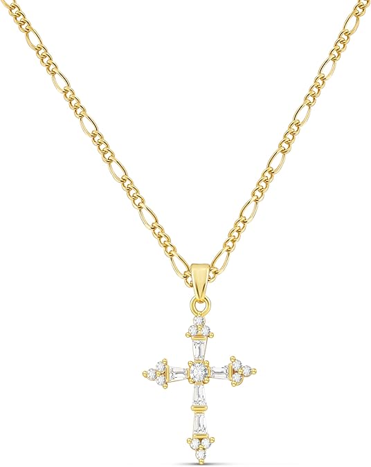 Cross Necklace for Women,Double Cross Necklace 14K Gold Plated Cross Pendant Necklace
