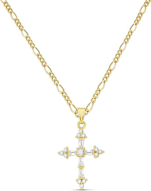 Cross Necklace for Women,Double Cross Necklace 14K Gold Plated Cross Pendant Necklace