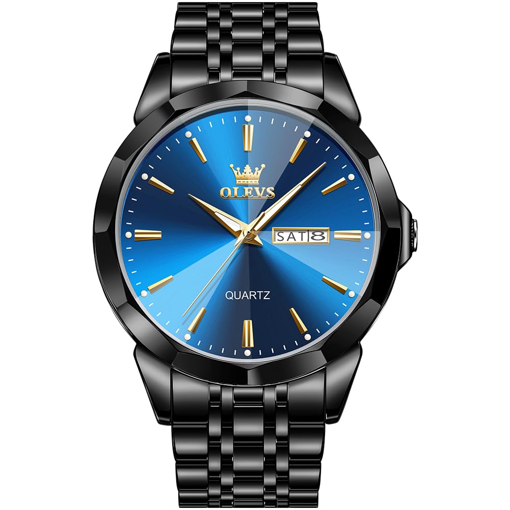 OLEVS Watch for Men Diamond Business Dress Analog Quartz Stainless Steel Waterproof Luminous Date Two Tone Luxury Casual Wrist Watch