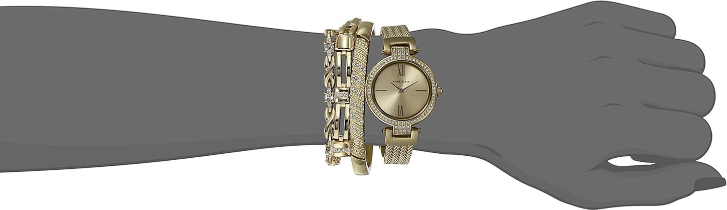 Anne Klein Women's Premium Crystal Accented Watch and Bracelet Set, AK/3584
