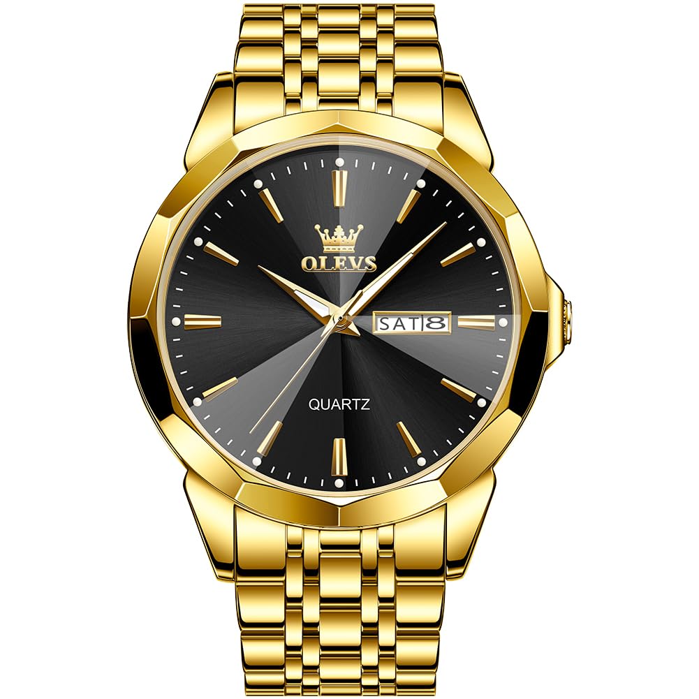 OLEVS Watch for Men Diamond Business Dress Analog Quartz Stainless Steel Waterproof Luminous Date Two Tone Luxury Casual Wrist Watch