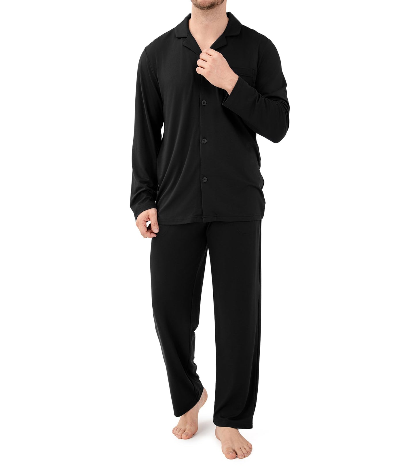 DAVID ARCHY Mens Pajamas Set Soft Cotton Notched Collar Pajamas for Men Long Sleeve Mens Sleepwear with Pockets & Front Fly