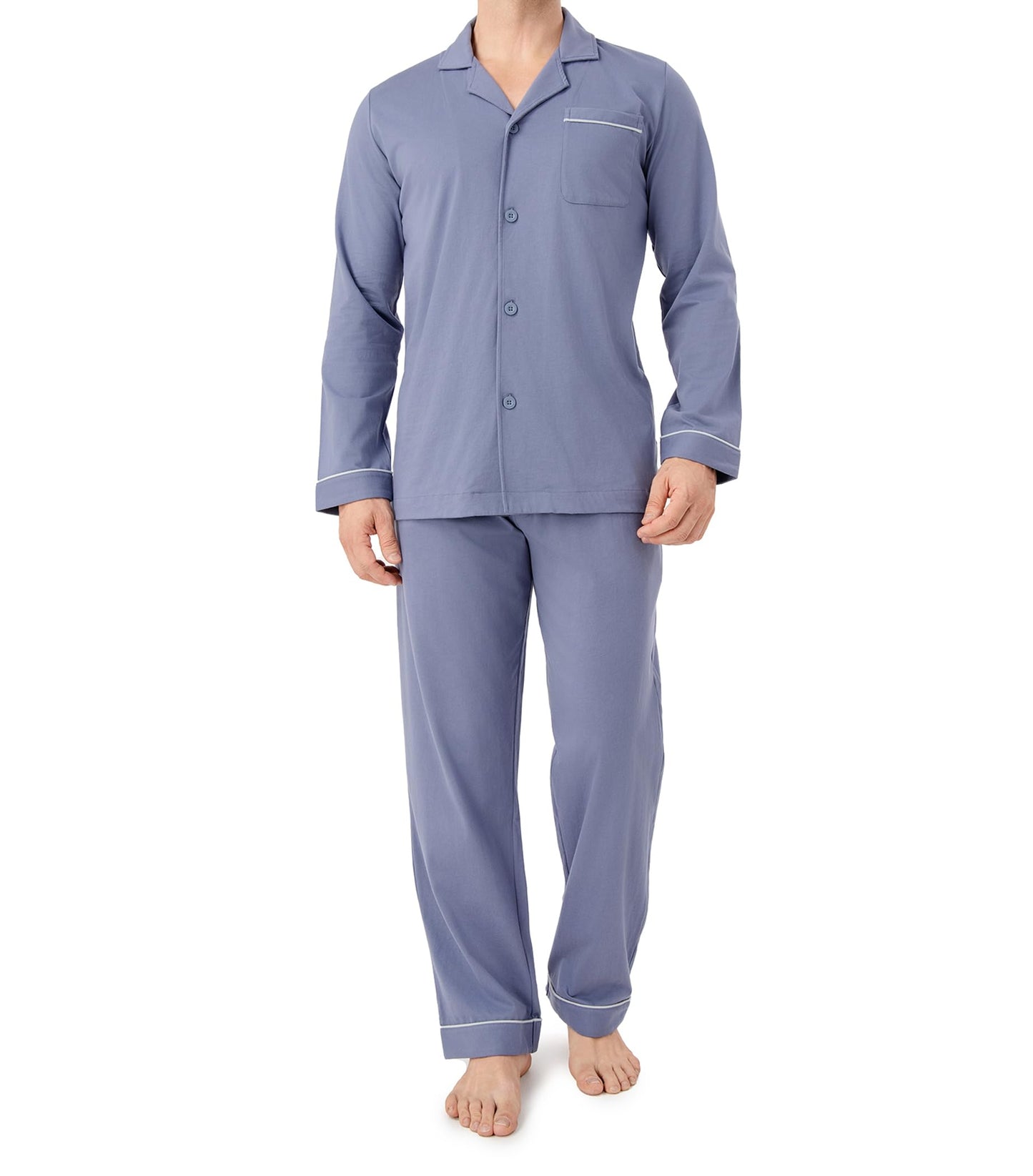 DAVID ARCHY Mens Pajamas Set Soft Cotton Notched Collar Pajamas for Men Long Sleeve Mens Sleepwear with Pockets & Front Fly