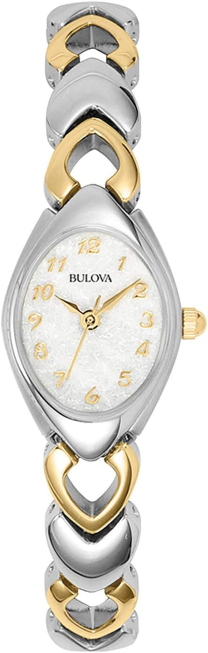 Bulova Ladies' Classic Two-Tone Stainless Steel 3-Hand Quartz, White Patterned Dial Style: 98V02