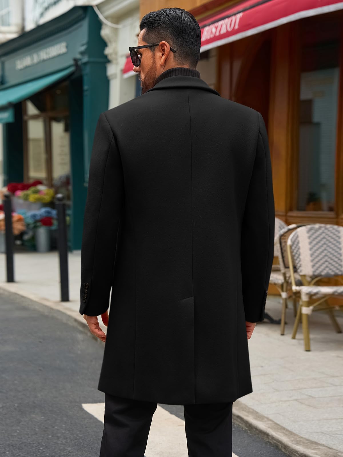 Runcati Mens Trench Coat Notched Lapel Double Breasted Mid Long Pea Coat Casual Fall Winter Classic Overcoat