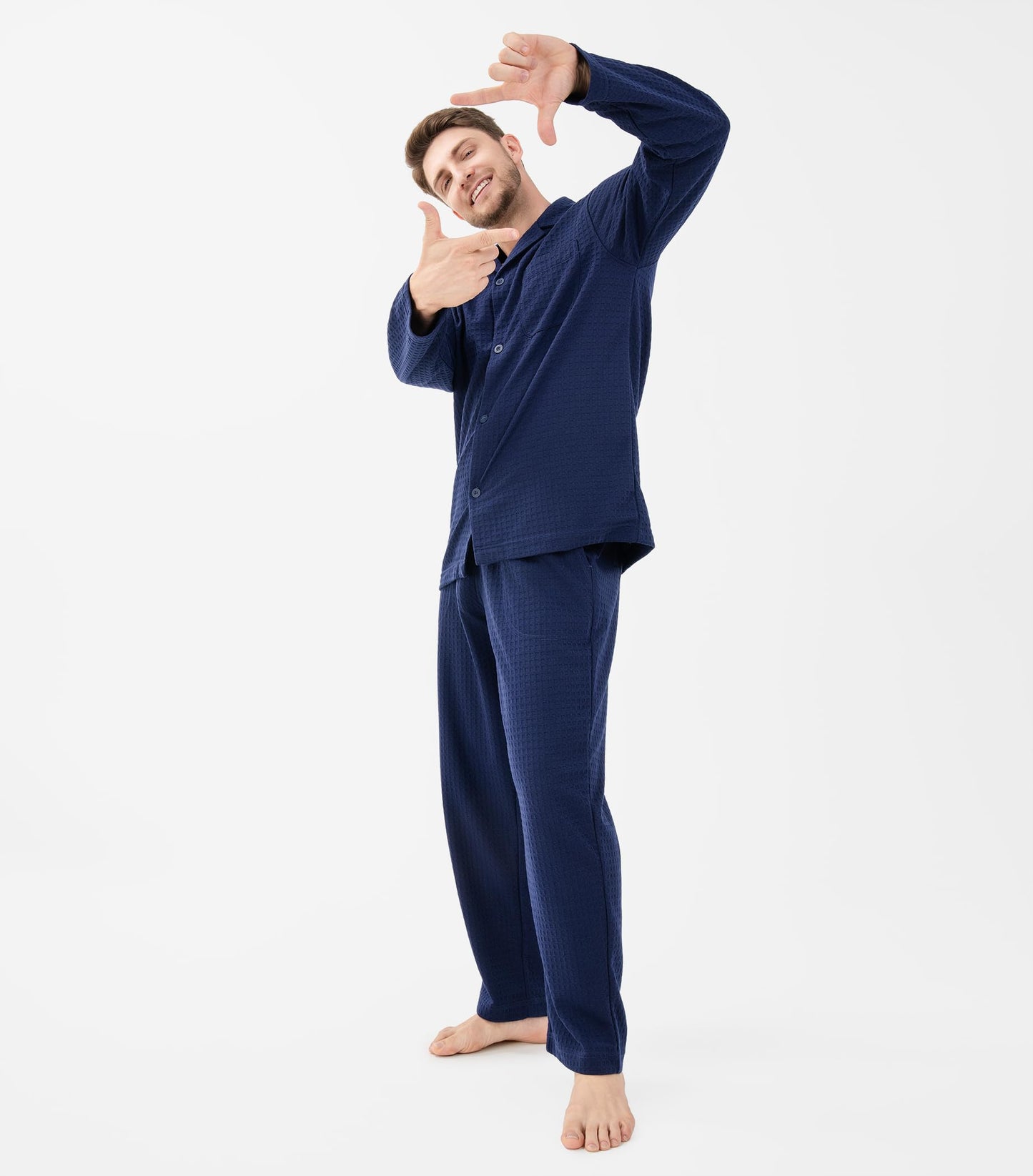 DAVID ARCHY Mens Pajamas Set Soft Cotton Notched Collar Pajamas for Men Long Sleeve Mens Sleepwear with Pockets & Front Fly