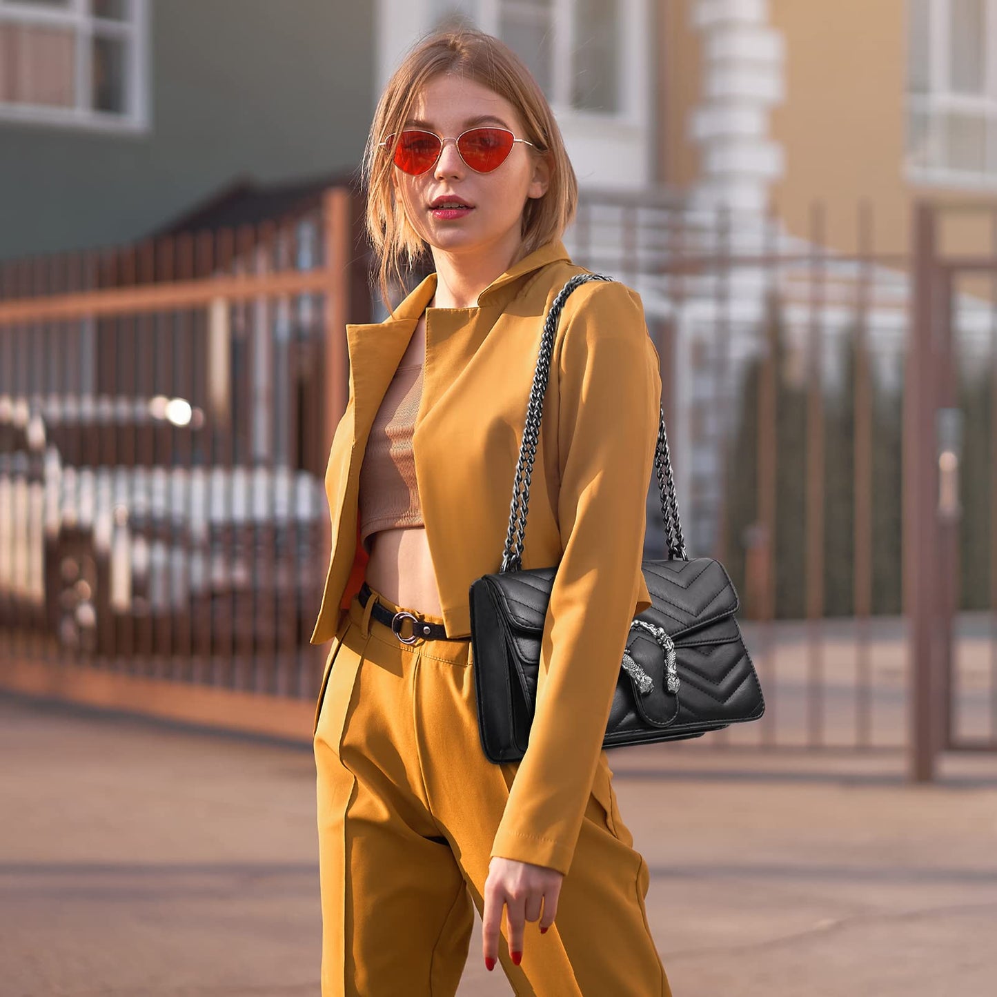 MYHOZEE Crossbody Bags for Women - Snake Printed Clutch Purses Leather Chain Shoulder Bags Evening Handbags