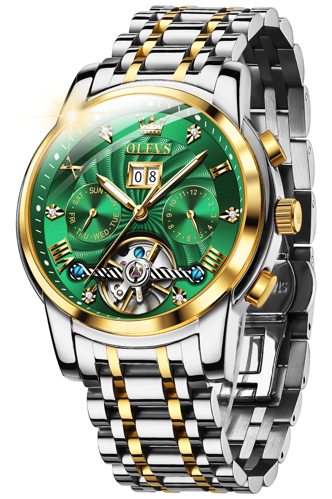 OLEVS Automatic Gold Watches for Men Luxury Classic Stainless Steel Calendar Luminous Waterproof Watches for Men