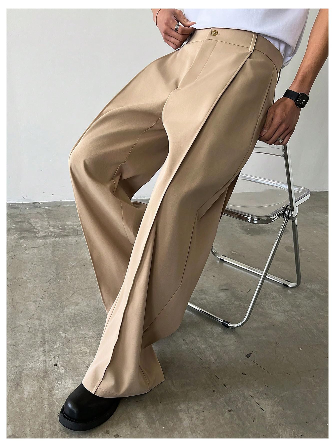 Verdusa Men's Wide Leg Pants Business Casual Dress Pants with Pockets