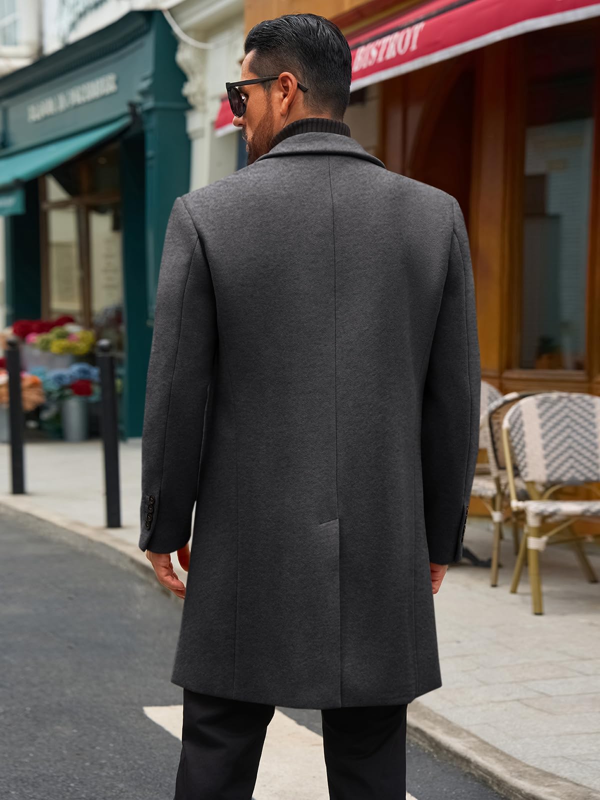 Runcati Mens Trench Coat Notched Lapel Double Breasted Mid Long Pea Coat Casual Fall Winter Classic Overcoat