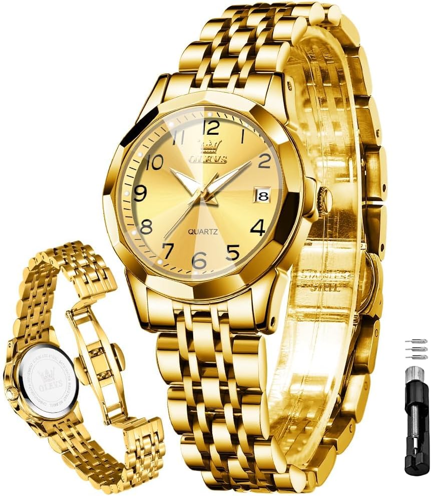OLEVS Women's Watch Gold/Silver Analog Quartz Small Stainless Steel Business Formal Waterproof Luminous Date Ladies Watch