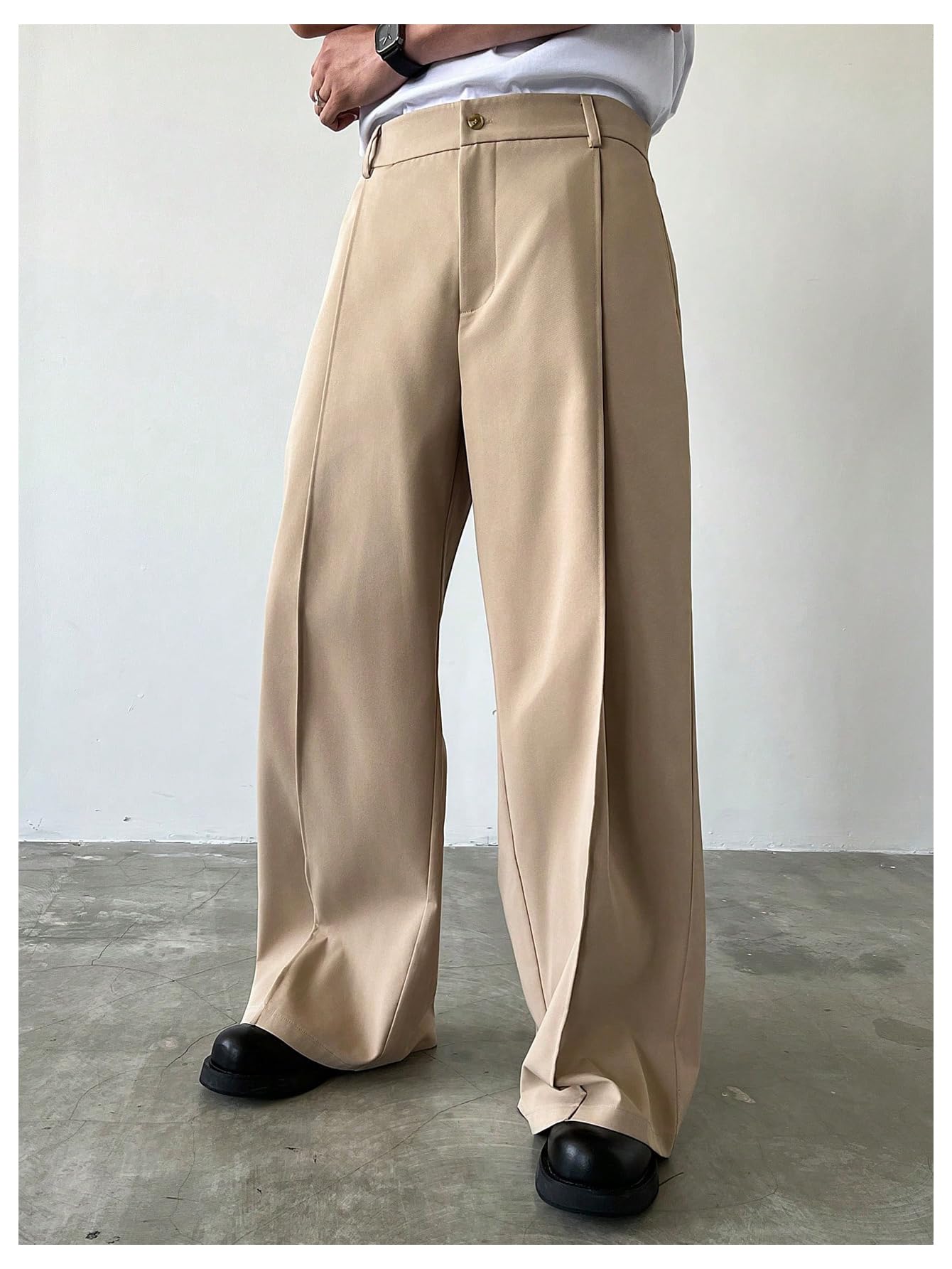 Verdusa Men's Wide Leg Pants Business Casual Dress Pants with Pockets