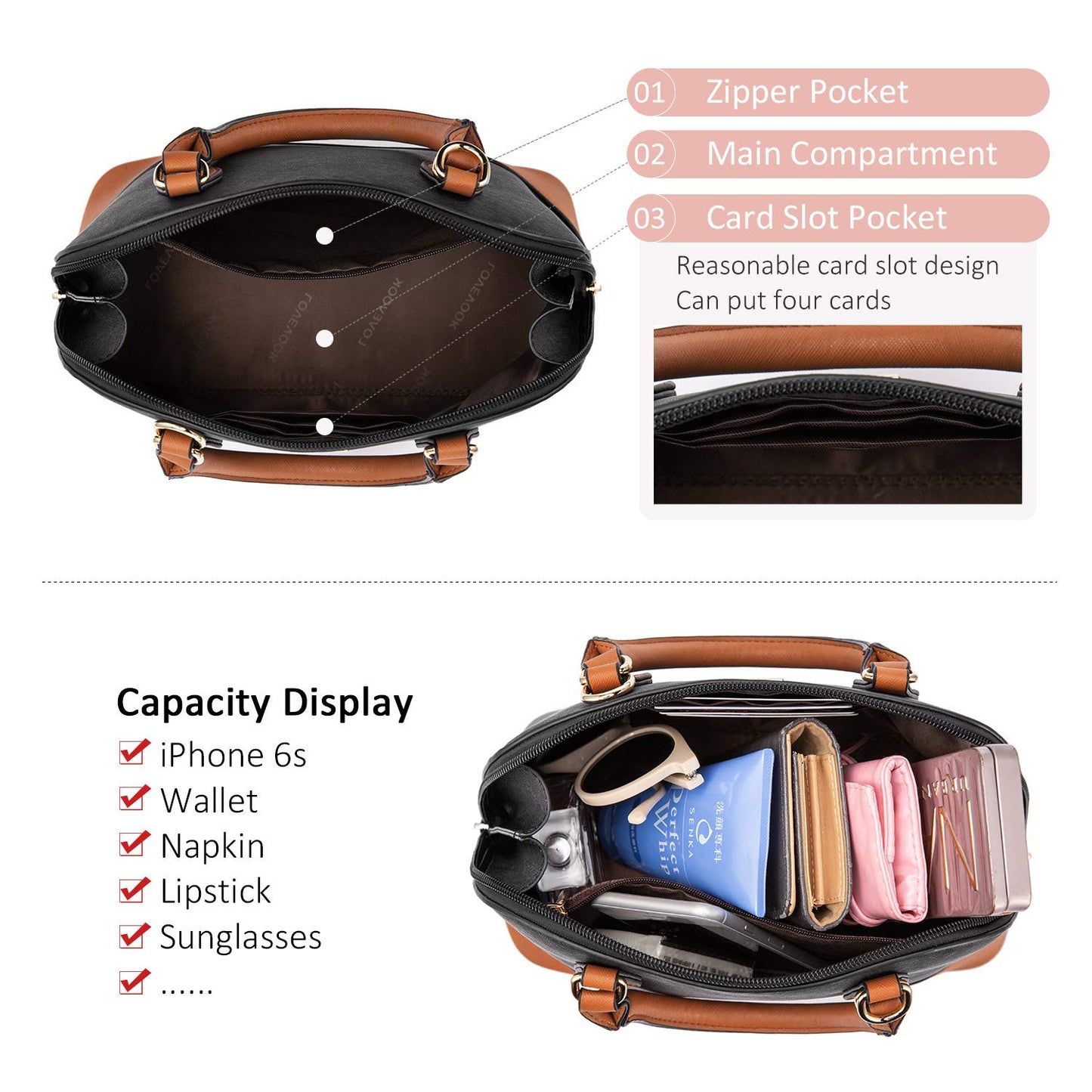 LOVEVOOK Purse for Women Small Crossbody Bags Classic Double Zip Top Handle Dome Satchel Bag