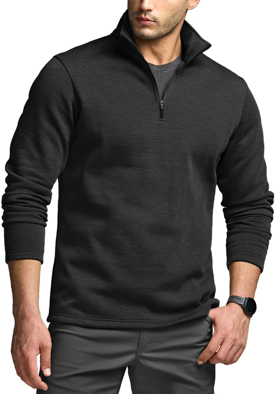 CQR Men's Thermal Fleece Quarter Zip Sweater, Outdoor Lightweight Long Sleeve Pullover, Casual Mock Neck Polo Sweaters