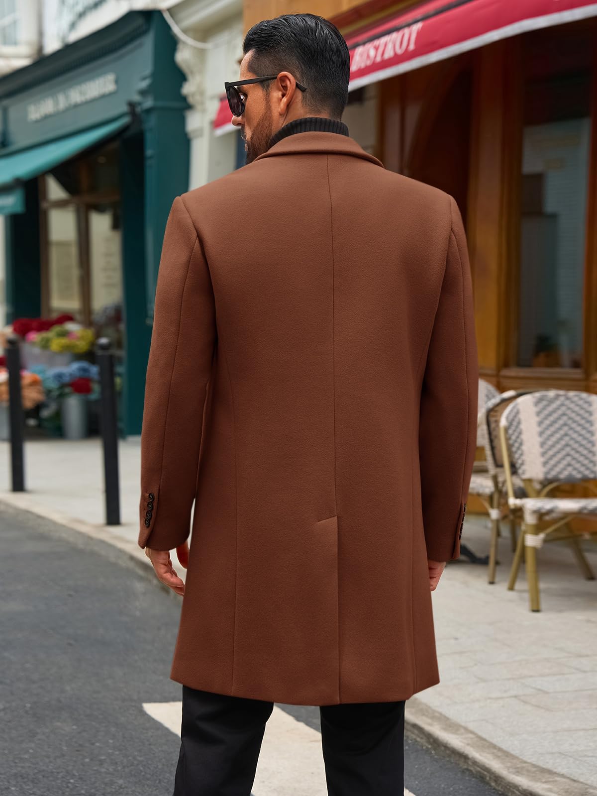 Runcati Mens Trench Coat Notched Lapel Double Breasted Mid Long Pea Coat Casual Fall Winter Classic Overcoat