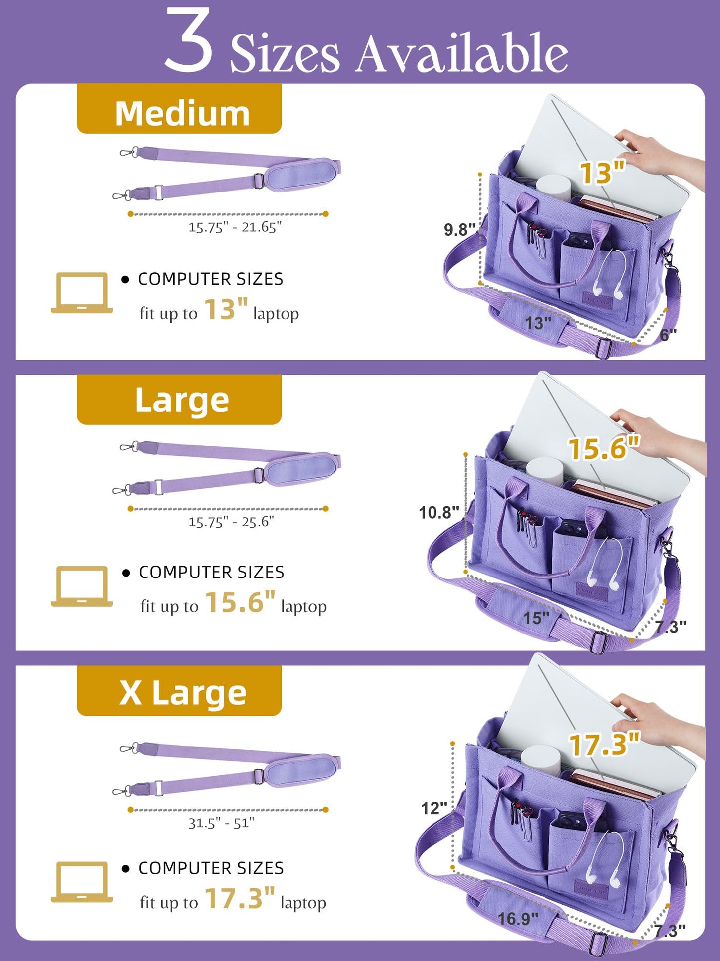 FIORETTO Canvas Tote Bag for Women with Zipper Closure & Individual Compartments for Work College for Teacher & Nurse