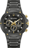 Bulova Men's Classic 6-Hand Chronograph Diamond Quartz Black Ion Plated Stainless Steel Watch, 24 Hour Time, 43mm, Style:98D190